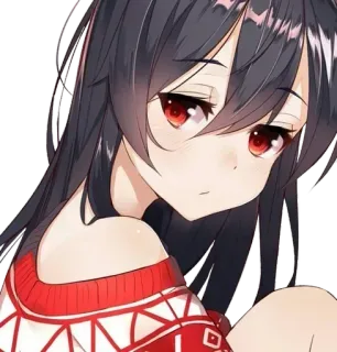 😒 Anime, Manga, Cô gái, Mắt đỏ, Tóc đen, Áo len telegram sticker