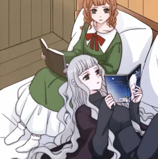🌙 anime, reading, girls, bedroom, book telegram sticker