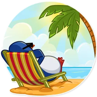 🏝 Pinguin, Strand, Urlaub, Entspannung, Palme, Sonne, Cartoon telegram sticker