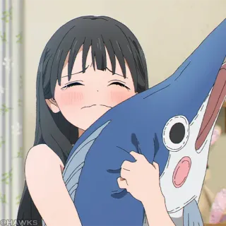 💠 Anime, Ragazza, Pesce spada, Abbraccio, Carino, Cartone animato telegram sticker