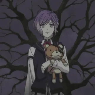 🧸 anime, purple hair, teddy bear, cartoon, male, vampire telegram sticker
