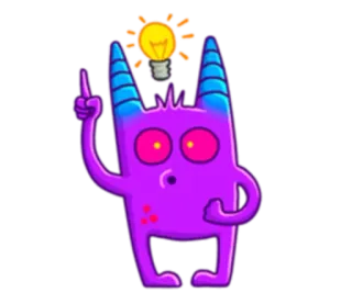 💡 Monster, Glühbirne, Idee, Cartoon, Lila, Lustig whatsapp sticker