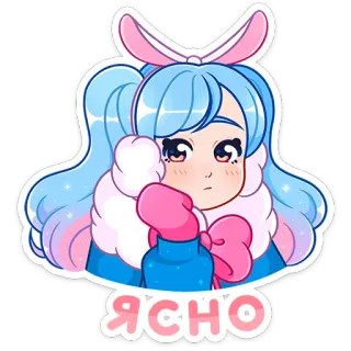 🤔 ЯСНО słodki, dziewczyna, anime, uszy królika, zima, naklejka, kreskówka, jasny telegram sticker
