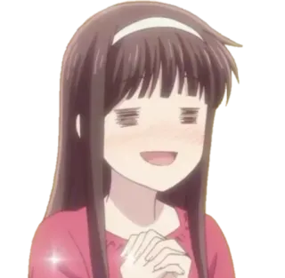 😂 Tohru Honda Fruits Basket อนิเมะ, มังงะ, ยิ้ม, มีความสุข, น่ารัก, โทoru ฮอนดะ, Fruits Basket whatsapp sticker