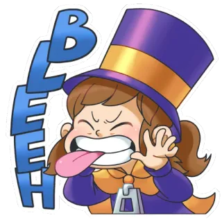 😝 Hat Kid A Hat in Time BLEEH Hat Kid, Bleeh, A Hat in Time, Personaje de videojuego, Dibujo animado, Niña, Lengua telegram sticker