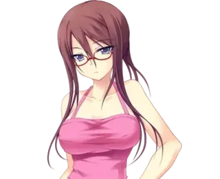 😎 สาวอนิเมะ, ผมสีน้ำตาลเข้ม, แว่นตา, ชุดสีชมพู, ผู้หญิง, ภาพประกอบ telegram sticker