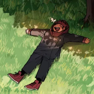 ➖ person, grass, butterfly, lying down, happy, nature telegram sticker