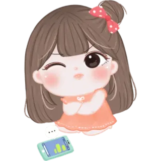 🎀 cartoon, girl, cute, bow, phone, winking, emoji telegram sticker
