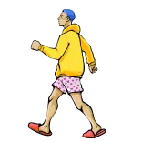 💃 persona, camminare, cartone animato, pantofole, felpa con cappuccio, pantaloncini telegram sticker