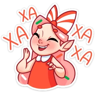 😃 XA XA XA XA Dibujo animado, Chica, Bastón de caramelo, Rosa, Riendo telegram sticker