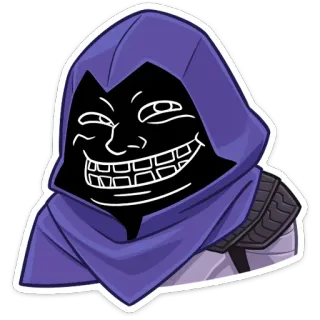 😁 trollface, hood, meme, smirk, purple, face whatsapp sticker