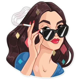 😎 mulher, cigarro, fumando, óculos de sol, desenho animado, adesivo, menina telegram sticker
