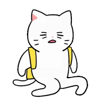 🎒 แมว, สัตว์, สติกเกอร์, การ์ตูน, กระเป๋าเป้, แมวขาว whatsapp sticker