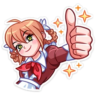 👍 Anime, Mädchen, Daumen hoch, Funkeln, Süß, Illustration telegram sticker