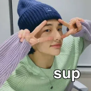 ✌️ sup Porträt, Person, Hut, Kpop, freundlich, Gruß whatsapp sticker