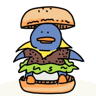 🍔 pingouin, burger, nourriture, animal, sandwich, mignon, dessin animé, illustration telegram sticker
