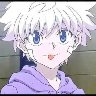 😛 Killua Zoldyck Hunter x Hunter anime, boy, white hair, tongue, cute telegram sticker