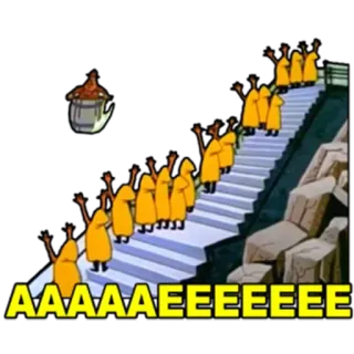 🛢 AAAAAEEEEEEEE cartoon, stairs, yellow robes, reaction, funny, chanting, animated telegram sticker