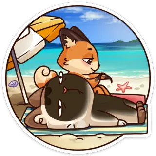 ⛱ playa, zorro, perro, sol, verano, dibujos animados telegram sticker