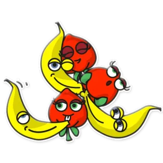 ♻️ Obst, Banane, Apfel, niedlich, Cartoon telegram sticker