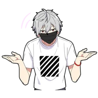 🎩 anime, boy, gray hair, white shirt, black mask, gesture telegram sticker