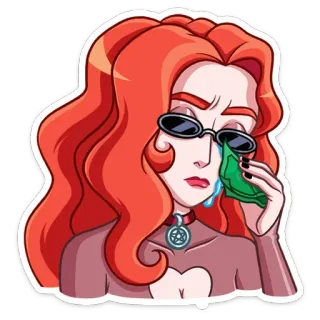 😎 sad, crying, woman, red hair, emotional, sorrow, tears telegram sticker
