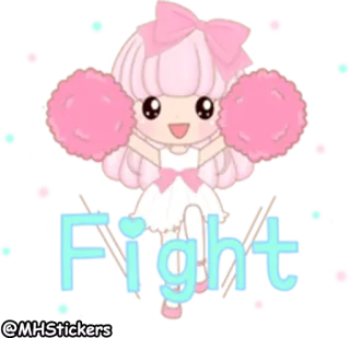 ✊ Fight Cheerleader, Cartoni animati, Lotta, Carino, Kawaii, Rosa telegram sticker