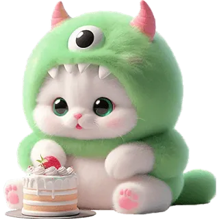 🎂 gatto, torta, carino, mostro, animale, dolce, fragola telegram sticker