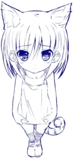 😐 Anime, Catgirl, Manga, Kawaii, Imut, Sketsa, Ilustrasi telegram sticker
