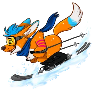 🎿 renard, ski, animal, hiver, neige, sports whatsapp sticker
