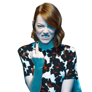 👆 Emma Stone 유명인, 가운데 손가락, 불쾌한, 여자, 여배우 telegram sticker