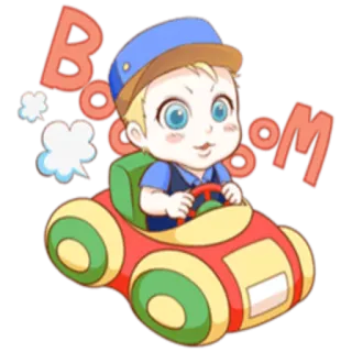 🚘 Boom Cartoon, Auto, Kind, Fahren, Explosion, Chibi whatsapp sticker