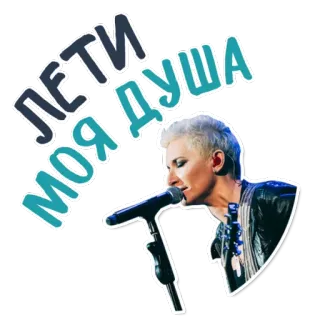 😊 ЛЕТИ МОЯ ДУША музыка, певица, женщина, микрофон, выступление, русский, цитата telegram sticker