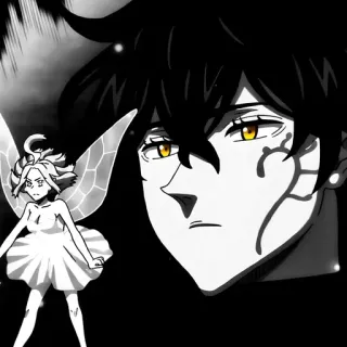 🖤 anime, personaggio, manga, fata, bianco e nero, magia whatsapp sticker