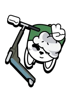 🛴 卡通, 滑板车, 冒犯手势, 白狗, 动物, 角色 telegram sticker