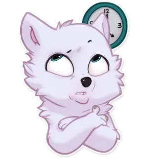 🙄 kot, zwierzę, kreskówka, myślenie, zegar, czas, naklejka telegram sticker