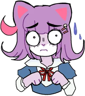 😓 漫画, ステッカー, アニメ, 悲しい, 紫の髪, 猫耳 whatsapp sticker