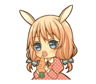 🥕 garota anime, orelhas de coelho, cenoura, chibi, fofo, adesivo whatsapp sticker