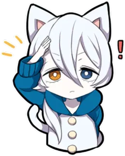 👌 Chibi, Anime, Kot, Naklejka, Słodki, Kreskówka, Uszy zwierząt, Zmęczony telegram sticker