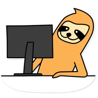 👌 ленивец, компьютер, стол, животное, мультфильм, программирование, ленивый, милый whatsapp sticker
