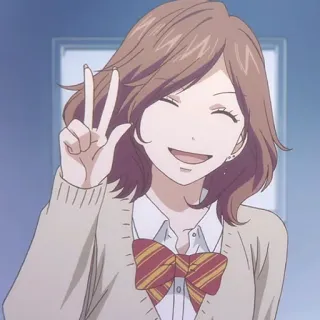 ➰ anime, ragazza, segno di pace, sorridente, allegra, cartone animato whatsapp sticker