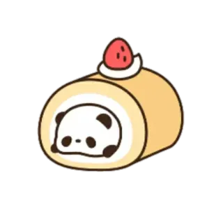 😝 Panda, Postre, Pastel, Lindo, Fresa, Kawaii telegram sticker