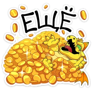 🤩 DIE smok, złoto, monety, bogactwo, potwór, skarb, kreskówka telegram sticker