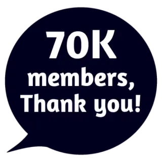😵 70K members, Thank you! obrigado, membros, celebração, comunidade, conquista telegram sticker