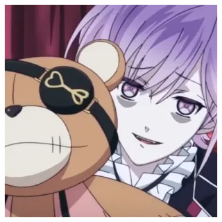 🍧 Subaru Sakamaki Diabolik Lovers Anime, Vampir, Gotik, Rambut ungu, Boneka beruang telegram sticker