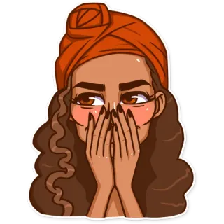 🙊 woman, girl, turban, brunette, curls, cartoon, emoticon, sticker telegram sticker