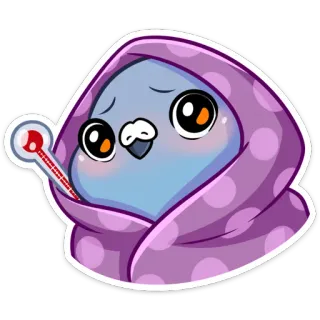 🤒 chim, ốm, nhiệt kế, dễ thương, hoạt hình telegram sticker