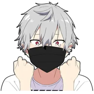 ✊ アニメ, マンガ, キャラクター, デジタルアート, マスク, 少年, グレーヘア, かわいい whatsapp sticker