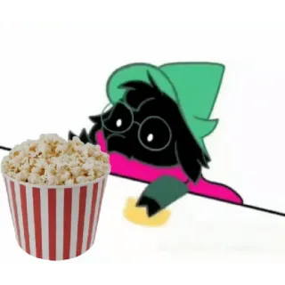 🍿 Ralsei Deltarune cabra, mago, videojuego, palomitas, lindo, feliz telegram sticker