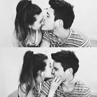 💋 para, pocałunek, miłość, słuchawki, czarno-białe, romantyzm, uczucie telegram sticker